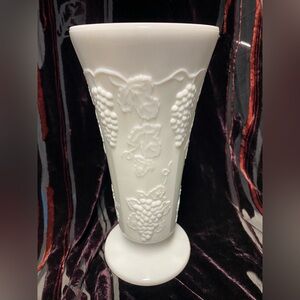Vintage Milk Glass Grape Pedestal Vase | Embossed Vine Design
